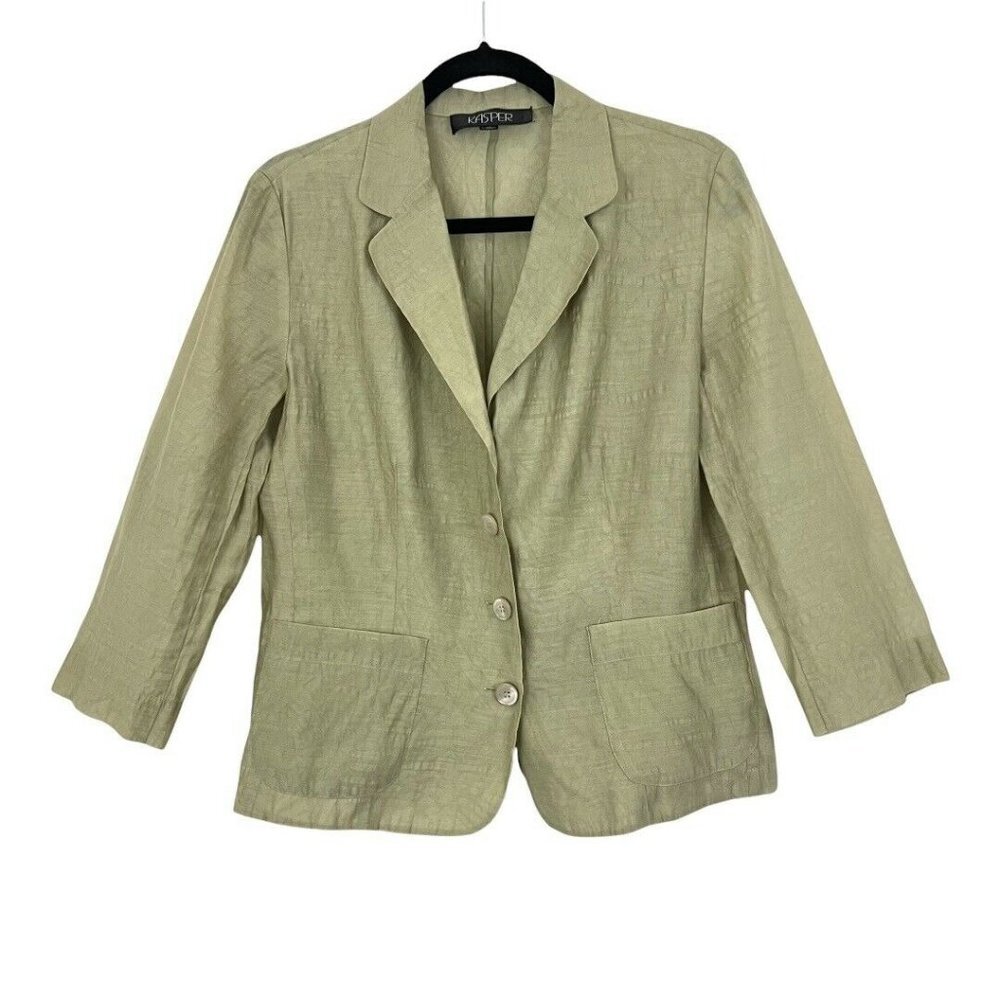 Kasper Womens Size 10 Green Semi Sheer Geometric Print Jacket